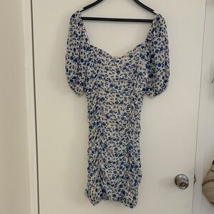 All in Favor Blue and Cream Floral Mini Dress